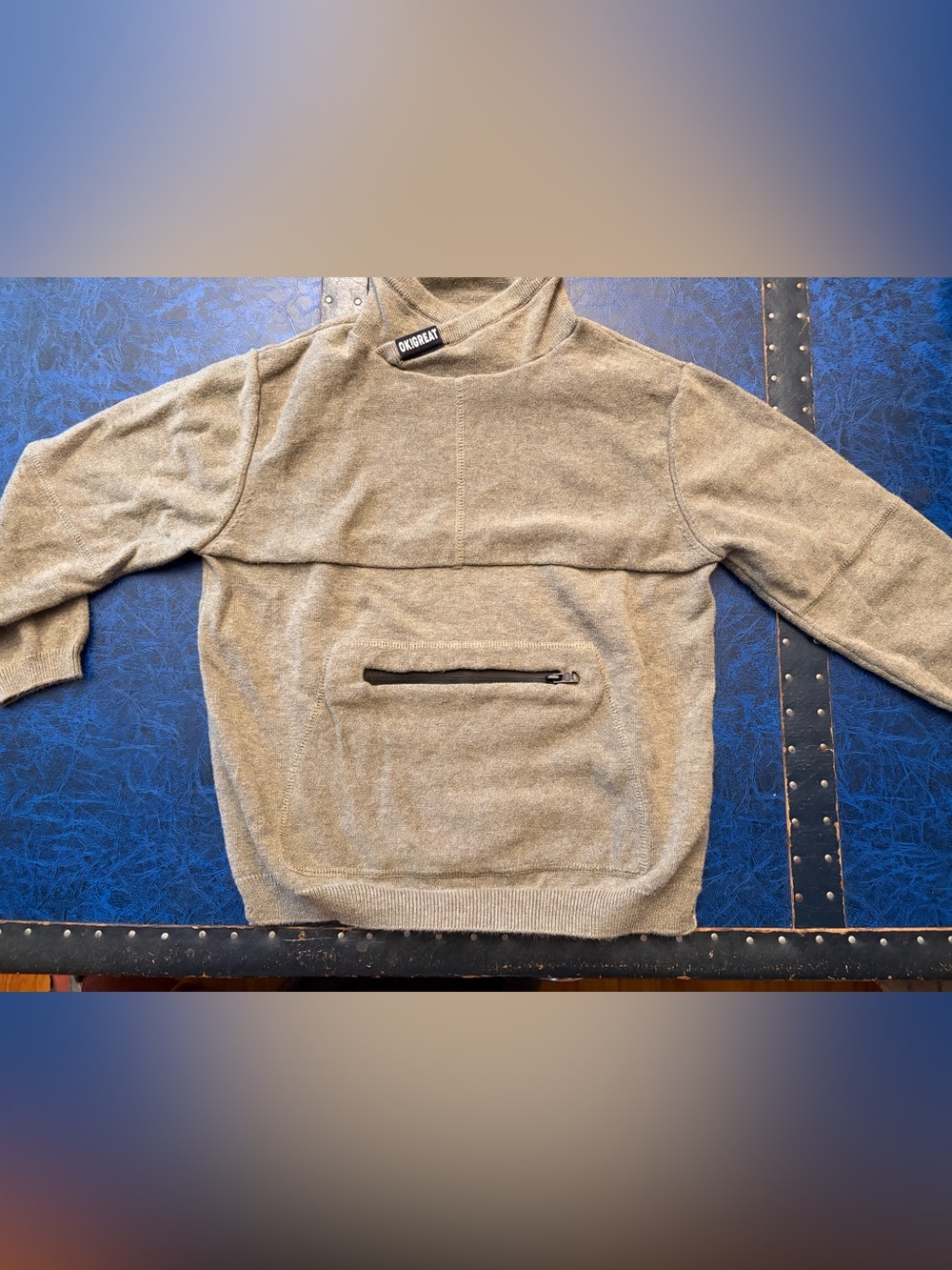 Zara Olive Green Kids Knit Pullover Sweater with Front Zip Pocket